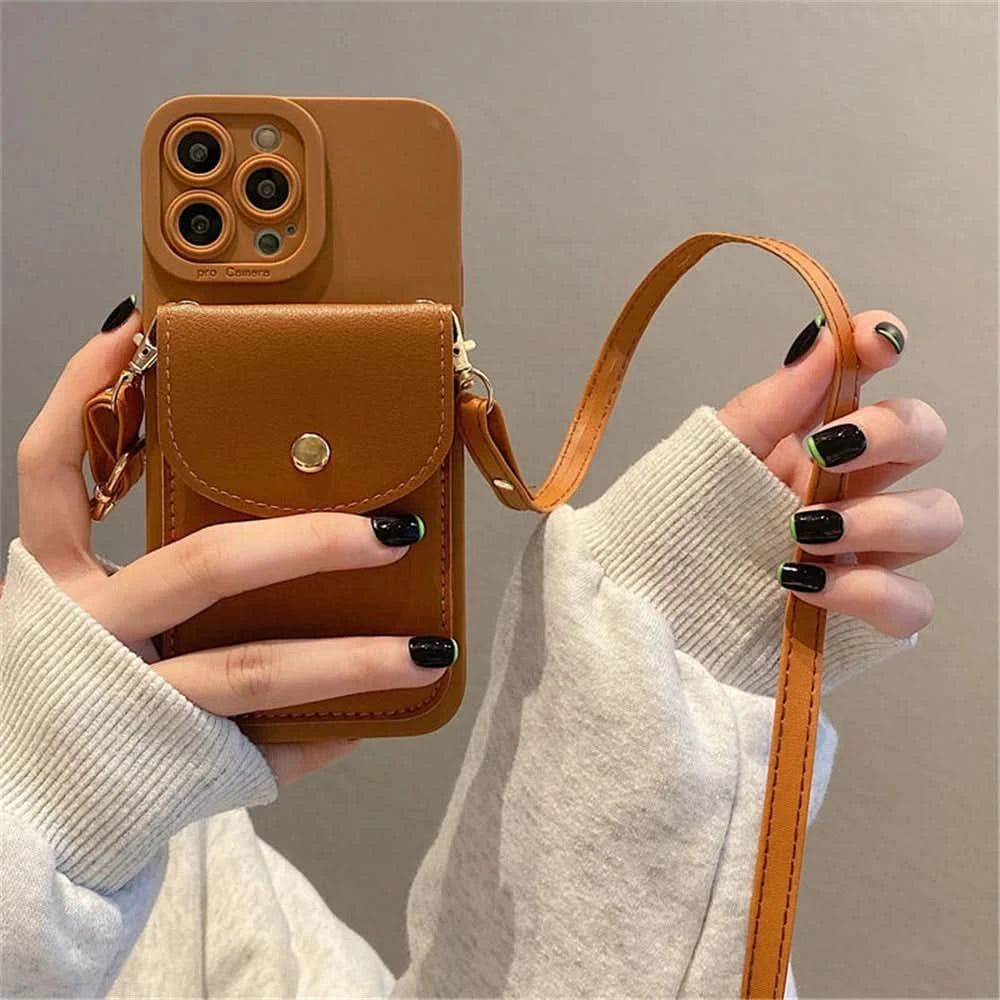Wallet Leather Crossbody Neckband Lanyard Phone Case for iPhone 15 14 11 12 13 Pro Max X XS XR 7 8 Plus Luxury Card Holder Cover - Caseverse