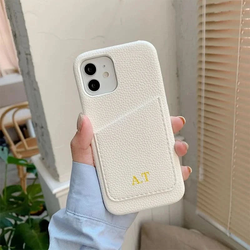 Personalized Phone Case with Card Holder Custom Initials Protective Cover iPhone16Promax 11 12 13 14 15Pro Max XS XR Mini Caseverse