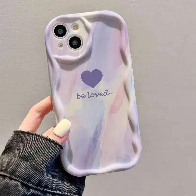 Gradient Love Heart Wavy Phone Case For IPhone 16 15 Pro Max 14 11 13 12 Mini XR 8 7 Plus X XS SE 2022 Clear Soft Silicone Cover - Caseverse