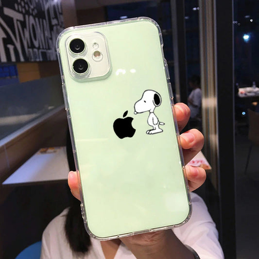 S-Snoopy Cute Cartoon Transparent Phone Case For iPhone 16 15 13 12 11 Pro Max Xr Xs Max 14 Plus 8 Plus Case Cute Soft Cover Y2k - Caseverse