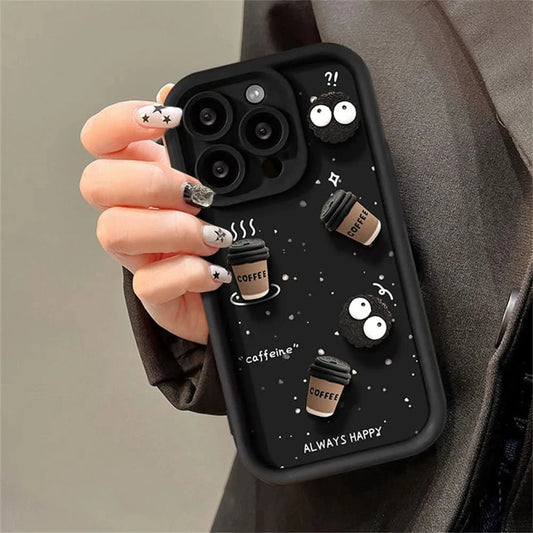Cute Fun 3D Ball Coffee Silicone Soft Phone Case For iPhone 16 14 13 12 11 15 Pro Max XS XR 7 8 Plus SE Shockproof Matte Cover - Caseverse