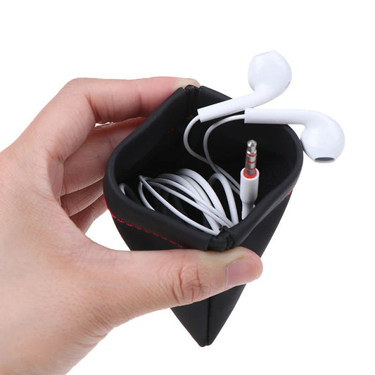 New Black Mini Hard Headphone Case Portable Earbuds Pouch box PU Leather Earphone Storage Bag Protective USB Cable Organizer Caseverse