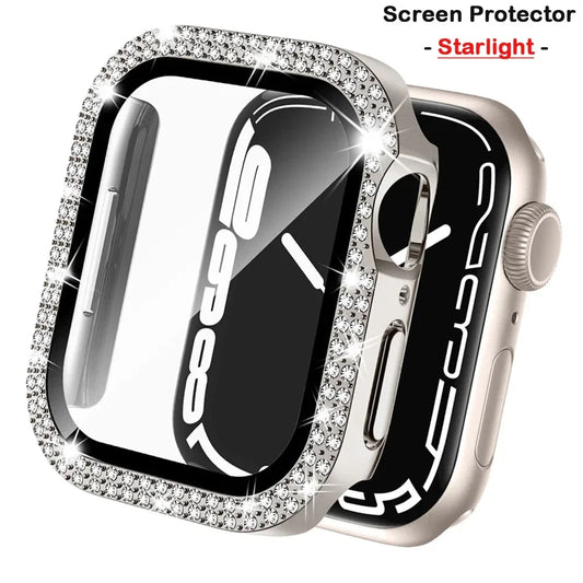 Diamond Case For Apple watch Cover 45mm 41mm 38mm 42mm 44mm 40mm Tempered Glass+ Bumper Screen Protector series 9 8 7 6 5 4 3 SE