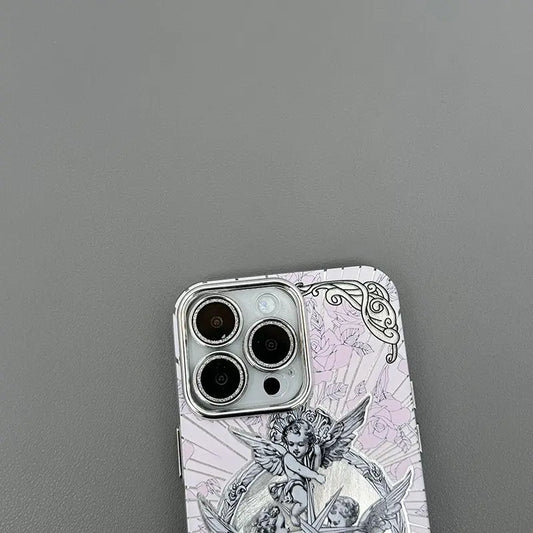 Middle Ages Retro Cupid Angel Phone Case for iPhone 16 15 14 Plus 13 12 11 Pro Max X Xs XR 8 7 Feather Texture Hard Cover - Caseverse
