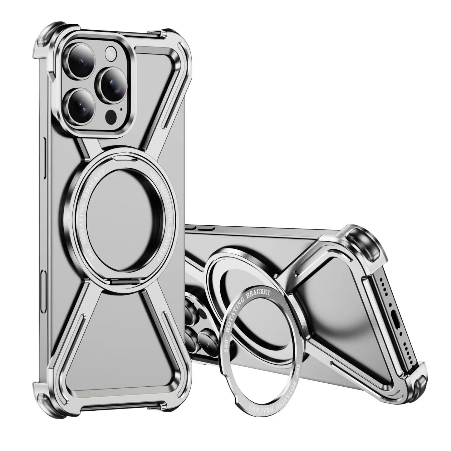 Titanium Metal Phone Case for iPhone 13 15 14 16 ProMax 16 15Pro Protective Cover Bumper w/ 360° Rotation Holder Shockproof Sase Caseverse