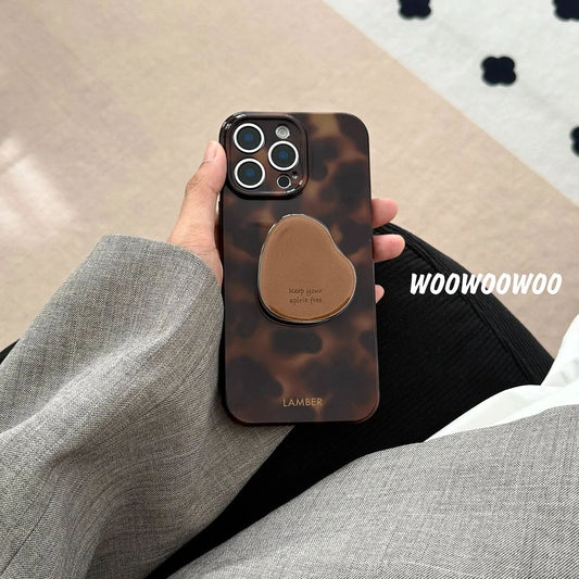Stylish Personality Black Brown Amber Iceberg Pattern Magnetic With Holder Phone Cover Case for iPhone 16 15 14 13 12 Pro Max - Caseverse