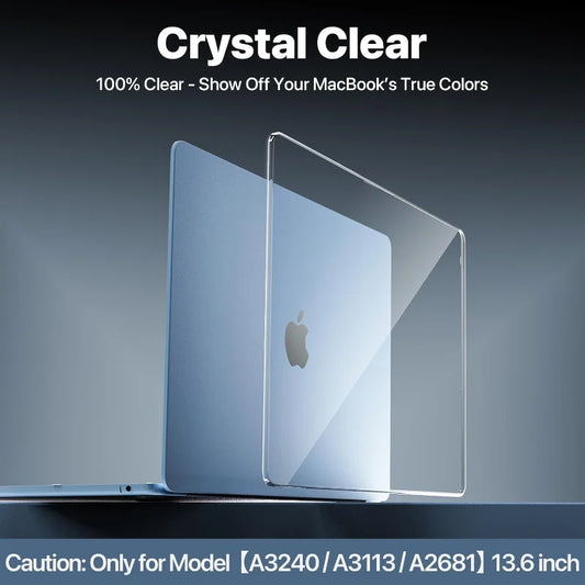 100% Ultra-clear hard case for 13.6" MacBook Air (M4-M2 2022-2025). Crystal-clear, sturdy, protects from scratches & impacts