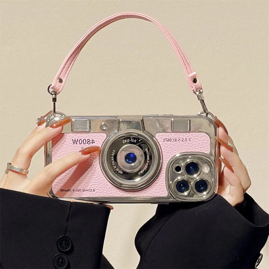 Creative Luxury 3D Retro Camera Phone Case for Iphone 15 14 13 12 11 Pro Max 14plus Cute Soft Tpu Phone Case Lanyard Back Cover - Caseverse