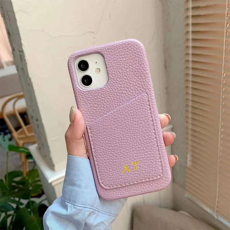 Personalized Phone Case with Card Holder Custom Initials Protective Cover iPhone16Promax 11 12 13 14 15Pro Max XS XR Mini Caseverse