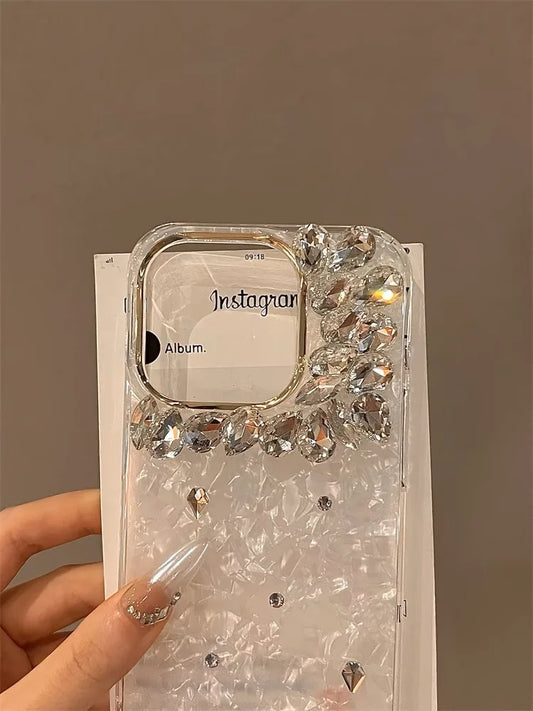 Bling Siliver Color Diamond Phone Cases For iPhone 16 15 Pro Max 12 13 14 Pro Max High-end Luxury Marble Protective Soft Cover - Caseverse