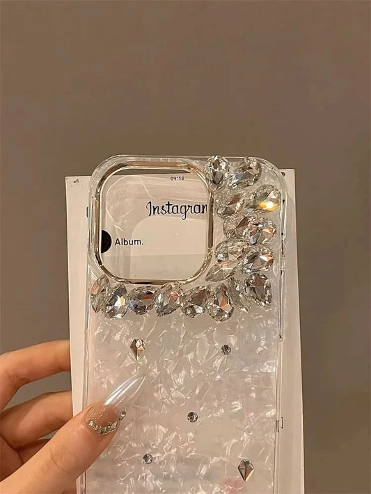 Bling Siliver Color Diamond Phone Cases For iPhone 16 15 Pro Max 12 13 14 Pro Max High-end Luxury Marble Protective Soft Cover - Caseverse