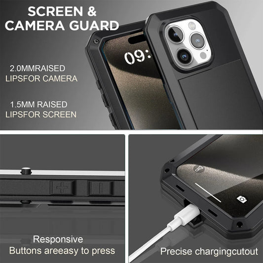 Armor Metal Aluminum Shockproof Phone Case for iPhone 15 14 Pro 12 11 Pro Max X XS XR 6 8 Plus Outdoor Military Cover - Caseverse
