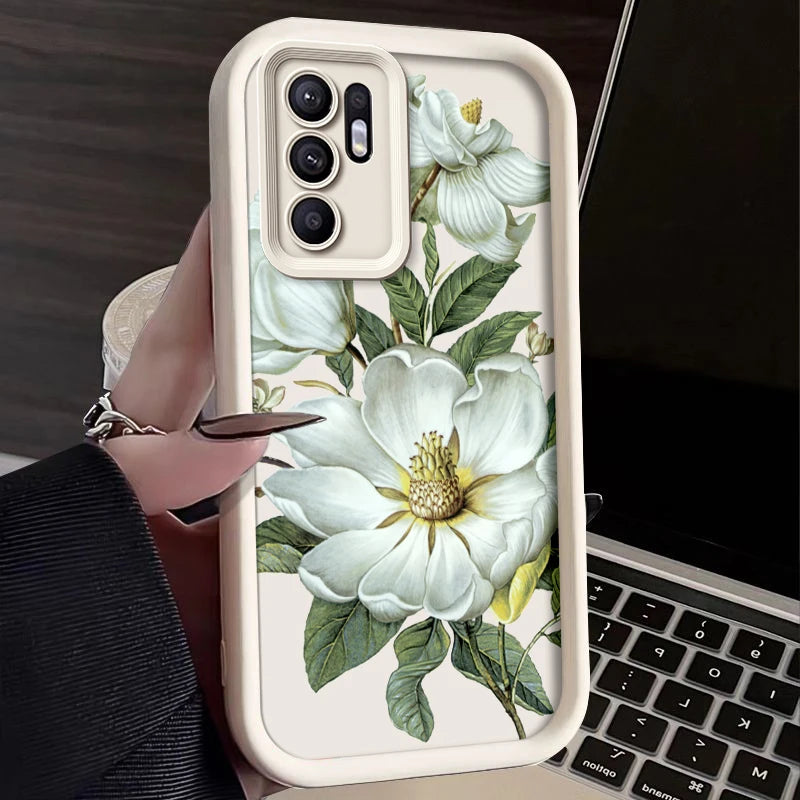 Flower Painted Phone Case For Oppo Reno 6 Pro Plus 5G Reno6 Silicone Anti Drop Soft Cover Funda - Caseverse