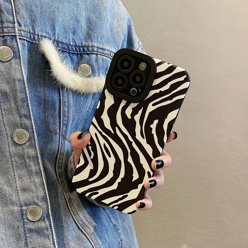 Fashion Zebra Stripes Silicone Case For iPhone 15 12 13 14 Plus 11 16 Pro Max Mini X XS XR 7 8 SE Soft Leather Shockproof Cover - Caseverse