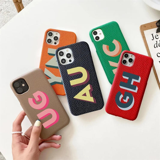 Personalized iPhone Case Monogram Initial Letter Leather Case For iPhone 15 14 13 12 11 Pro Max XS XR 7 8Plus Luxury Phone Cover Caseverse