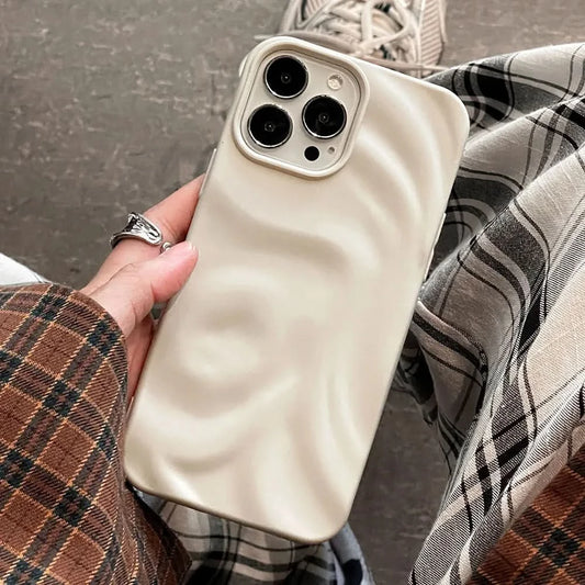 Ins Winter Wine Red 3D Pleats Wrinkle Phone Case for iPhone 12 13 14 15 16 Pro Max Soft Matte Cases for iPhone 11 Back Cover - Caseverse