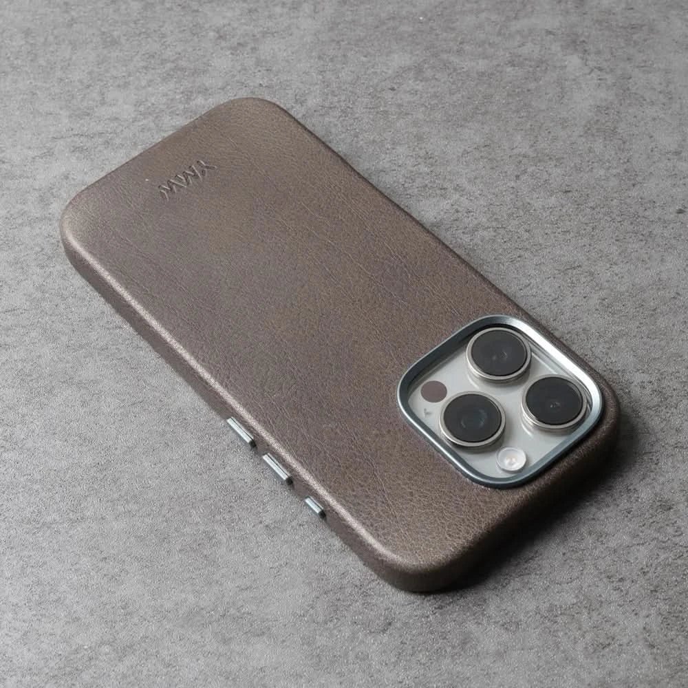 YMW Magnetic Genuine Leather Case for iPhone 16 Pro Max 15 14 Personality Cowhide Magnetic Phone Cover - Caseverse