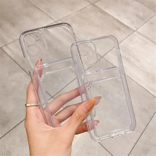 Clear Phone Case For iPhone 11 12 13 14 Pro Case for iphone X XS Max XR 7 8 Plus SE Cases Cover Soft Silicone Wallet Card Holder - Caseverse