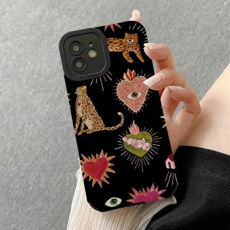 Heart Shaped Leopard Phone Cases for Iphone 11 Iphone 16 Pro Max Iphone 13 Pro Max Iphone 14 Pro Max Iphone 15 Pro Max Case Caseverse