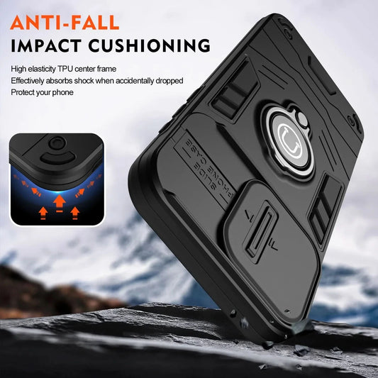 Rugged Armor Shockproof Phone Case For Infinix Smart 9 X6532 Hot 50i X6531 X6531B Sliding Window Metal Ring Holder Back Cover - Caseverse