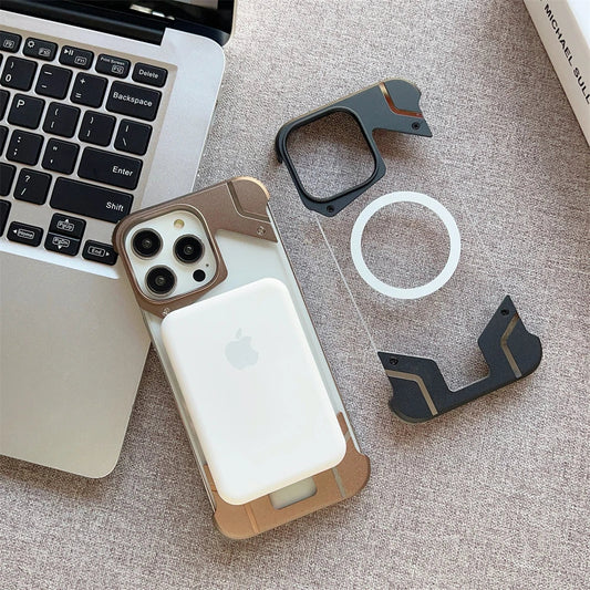 Magnetic Titanium Metal Transparent No Frame Phone Case For iPhone 16 Pro Max 16 Plus For Magsafe Aluminum Bumper Armor Cover Caseverse