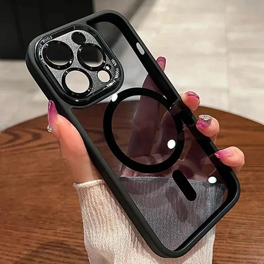 Luxury Magnetic Metal Lens Bumper Protection Case For iPhone 16 15 14 13 12 11 Pro Max Plus Magsafe Acrylic Translucency Cover Caseverse