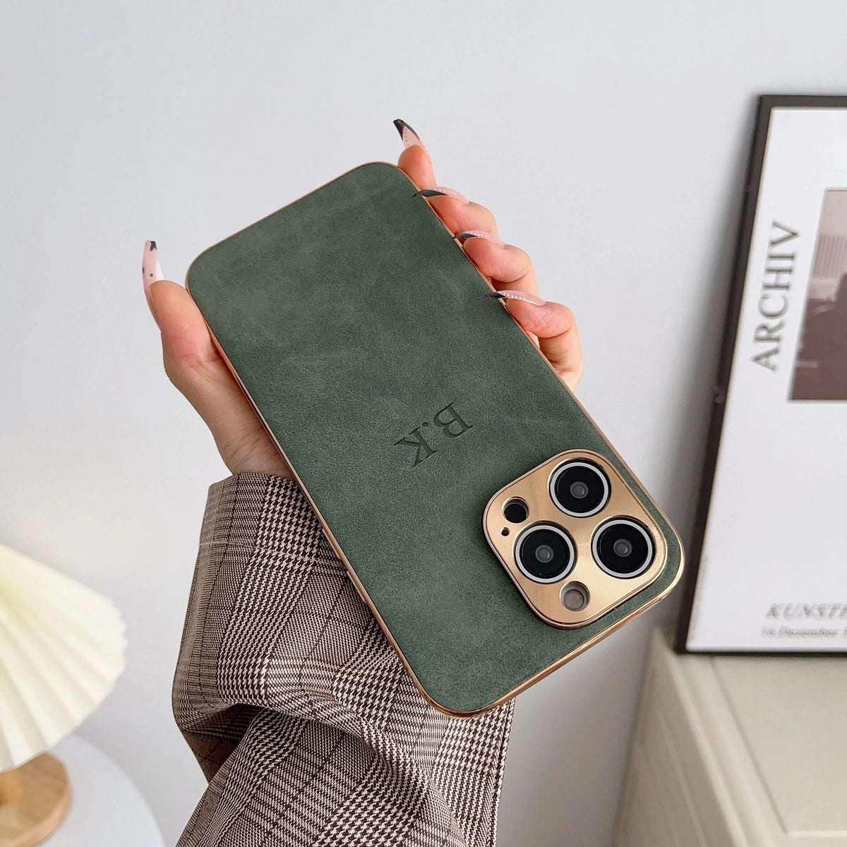 Leather Personalised Customized Name Case For Iphone 11 12 13 14 15 16 Pro Max Plating Frame Lambskin Initials Cover 16 11 15Pro Caseverse