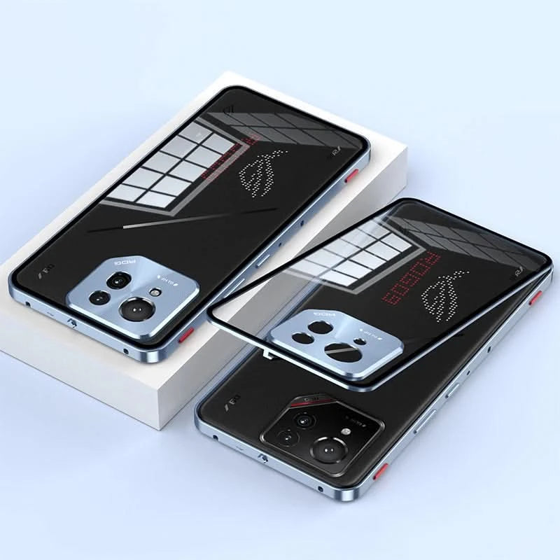 Metal Bumper Phone Case lock buckle For ASUS ROG Phone 9 Pro Single sided Tempered Glass Back Full Lens Protection Cover cases