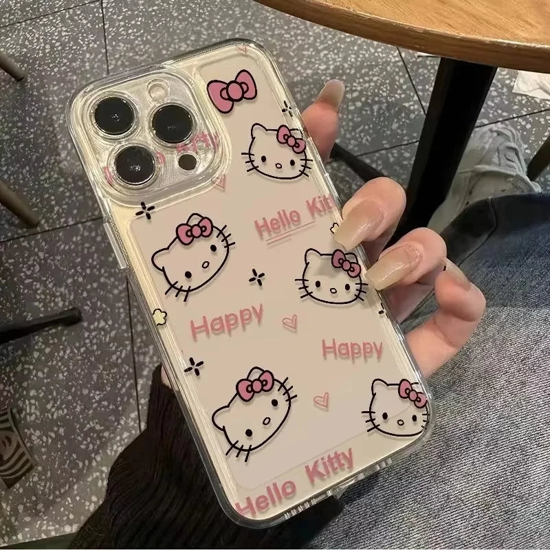 Sanrio Hello Kitty KT Head Bow Phone Case For iPhone 16 15 14 13 Pro Max 11 12 13 Pro X XR 7 8 Plus Cute Girl Y2K Creative Cover - Caseverse