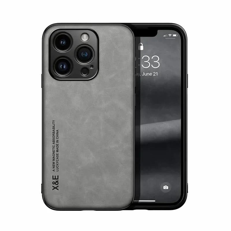Luxury Leather Case For iPhone 17 16 16e 15 14 13 12 11 Pro Max Plus 12 13 Mini SE 8 7 Cover With Metal Plate Support Car Hold