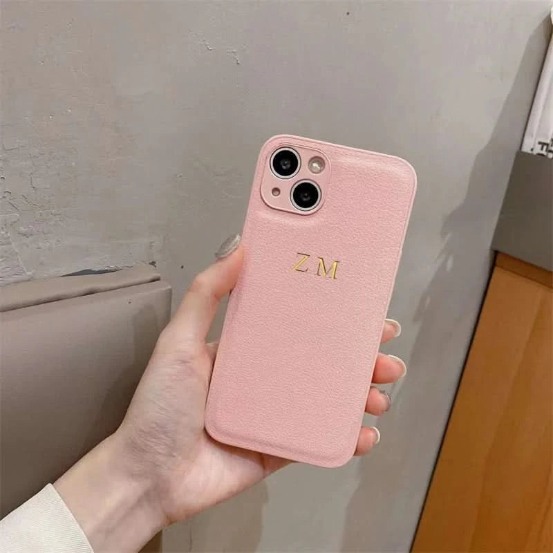 Customized Phone Case For iPhone 16 15 14 13 12 11 Pro Max Plus Personalized Name Initials Letters Luxury Leather DIY Cover 16 Caseverse