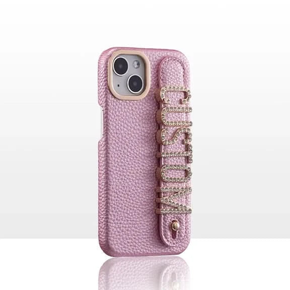 Leather Phone Case Custom Name Wristband Metal Gold Letters Personalized Cover for iPhone16 15 14 13 12 11ProMax 15 16plus Caseverse