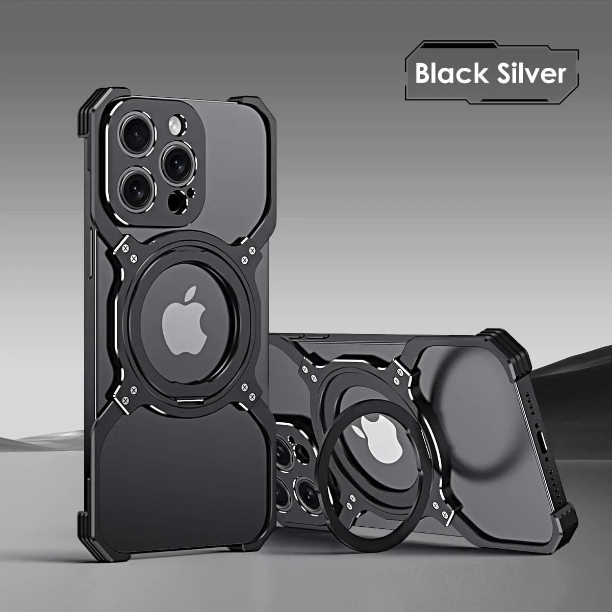 360° Stand Metal Rimless Magnetic Phone Case For iPhone 13 14 15 Pro Max Metal Bumper Lens Protection Metal Skeleton Phone Cover