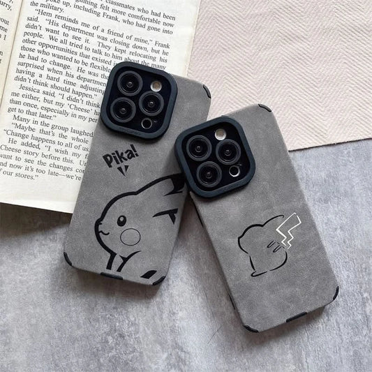 Luxury Pokemon Pikachu Matte Soft Leather Phone Case For iPhone 15 14 13 12 11 Pro Max Lens Protection Shockproof Silicone Cover - Caseverse
