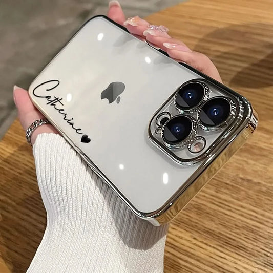 15 16 Pro Max Personalised Customized Name Case For iPhone 16 15 14 13 12 11 Pro Max Plating Transparent Luxury Cover 15 Pro Max Caseverse