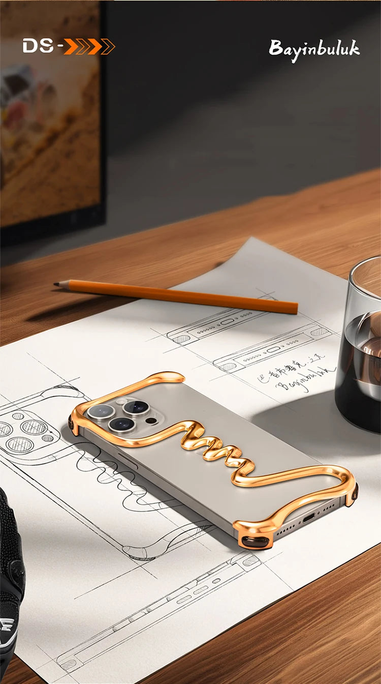 Metal 3D Track Bumper Phone Case For iPhone 16 Plus 15 14 Pro Max 15Pro Aluminum Alloy Frameless Shell Air Bag Shockproof Cover Caseverse