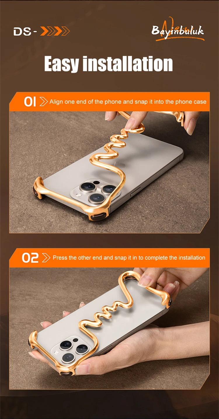 Metal 3D Track Bumper Phone Case For iPhone 16 Plus 15 14 Pro Max 15Pro Aluminum Alloy Frameless Shell Air Bag Shockproof Cover Caseverse