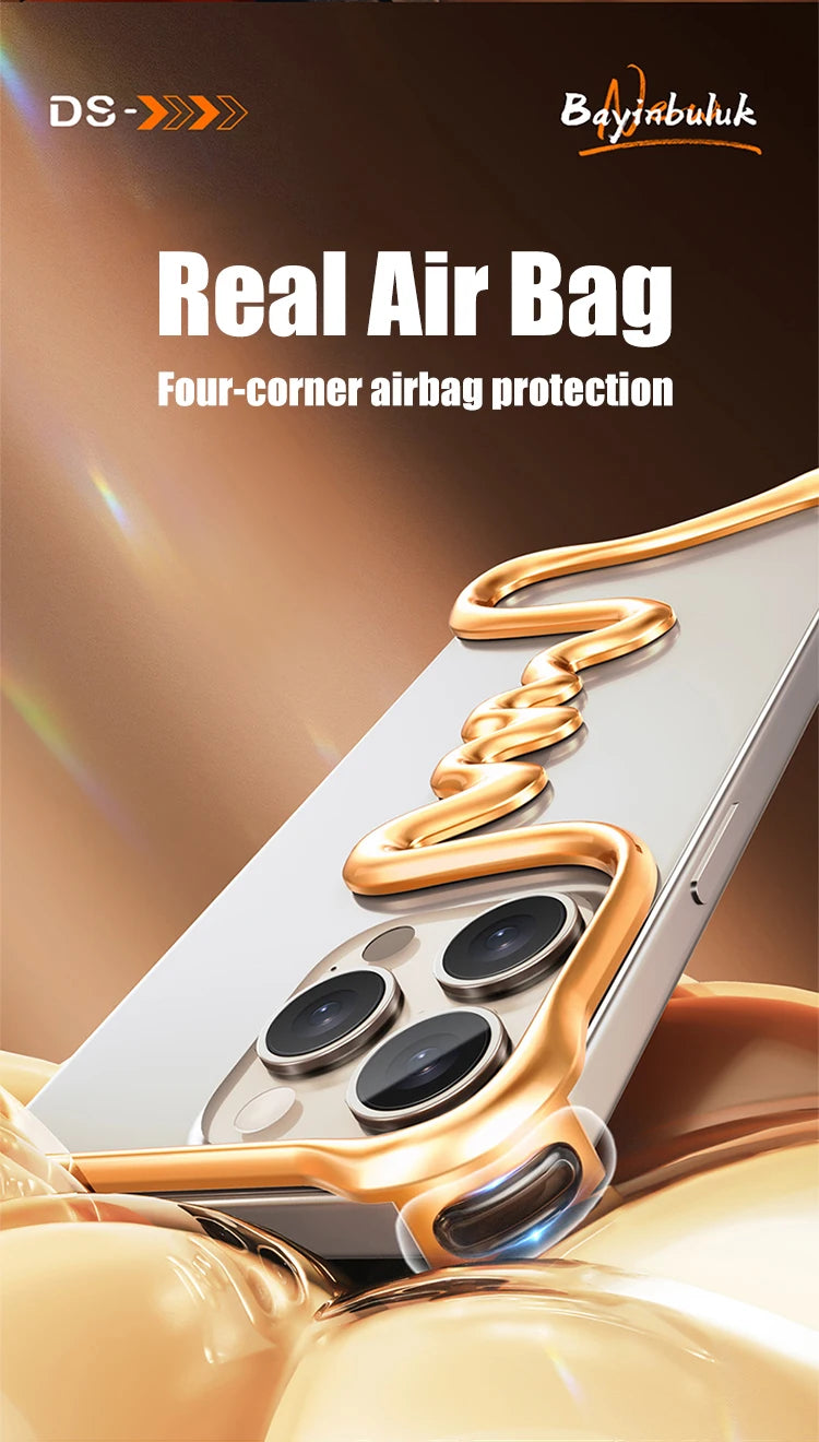 Metal 3D Track Bumper Phone Case For iPhone 16 Plus 15 14 Pro Max 15Pro Aluminum Alloy Frameless Shell Air Bag Shockproof Cover Caseverse