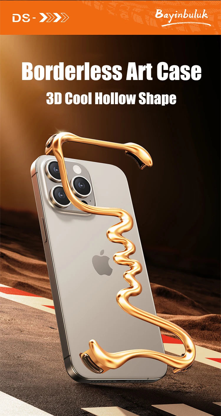 Metal 3D Track Bumper Phone Case For iPhone 16 Plus 15 14 Pro Max 15Pro Aluminum Alloy Frameless Shell Air Bag Shockproof Cover Caseverse
