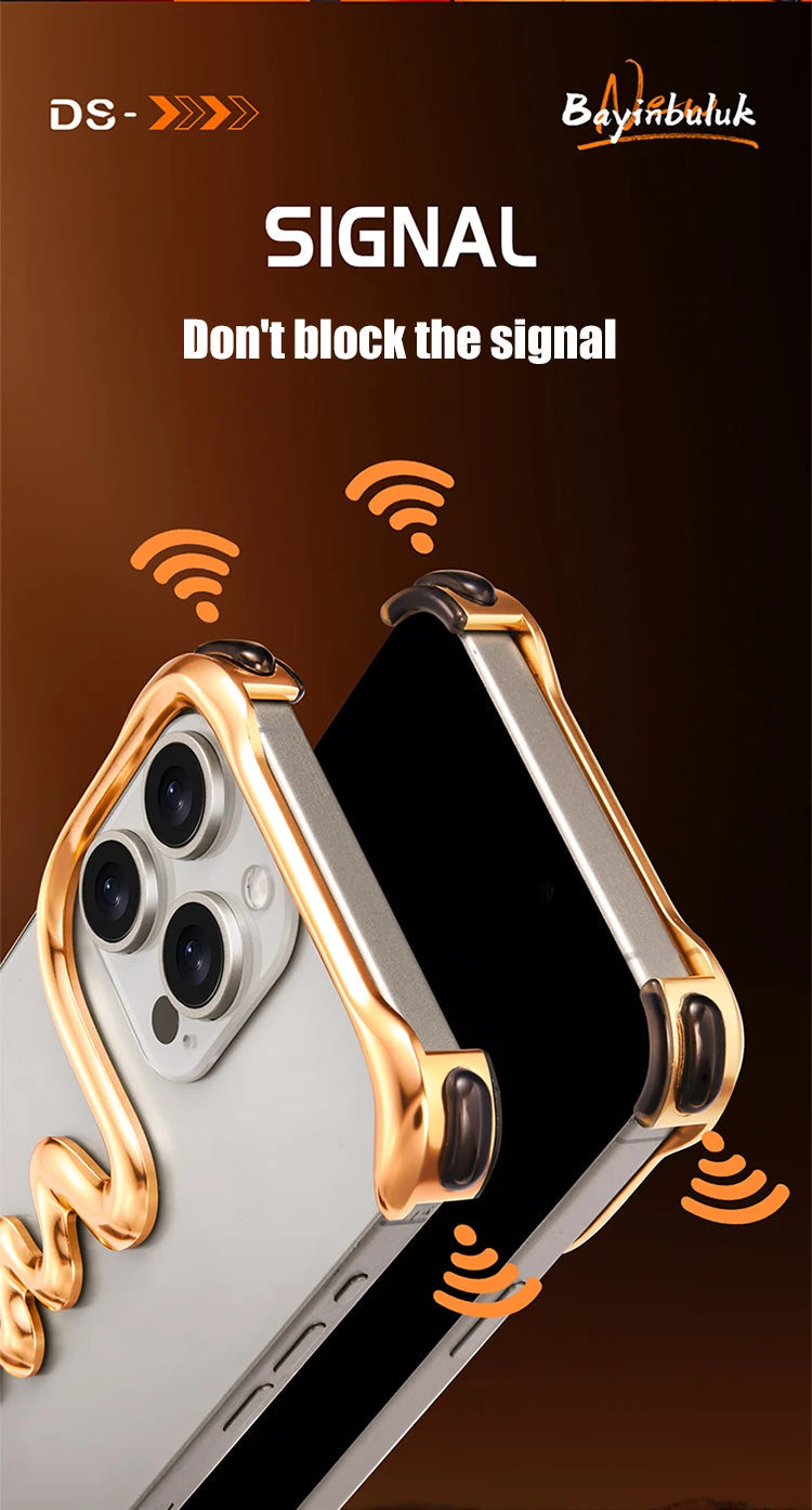 Metal 3D Track Bumper Phone Case For iPhone 16 Plus 15 14 Pro Max 15Pro Aluminum Alloy Frameless Shell Air Bag Shockproof Cover Caseverse