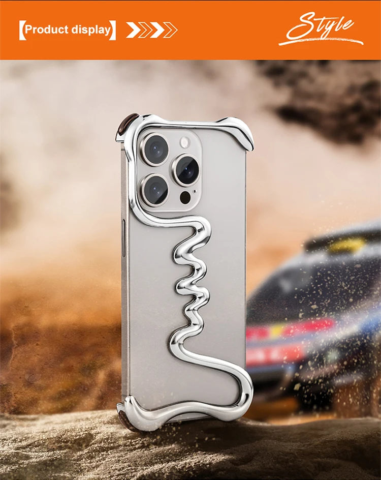 Metal 3D Track Bumper Phone Case For iPhone 16 Plus 15 14 Pro Max 15Pro Aluminum Alloy Frameless Shell Air Bag Shockproof Cover Caseverse