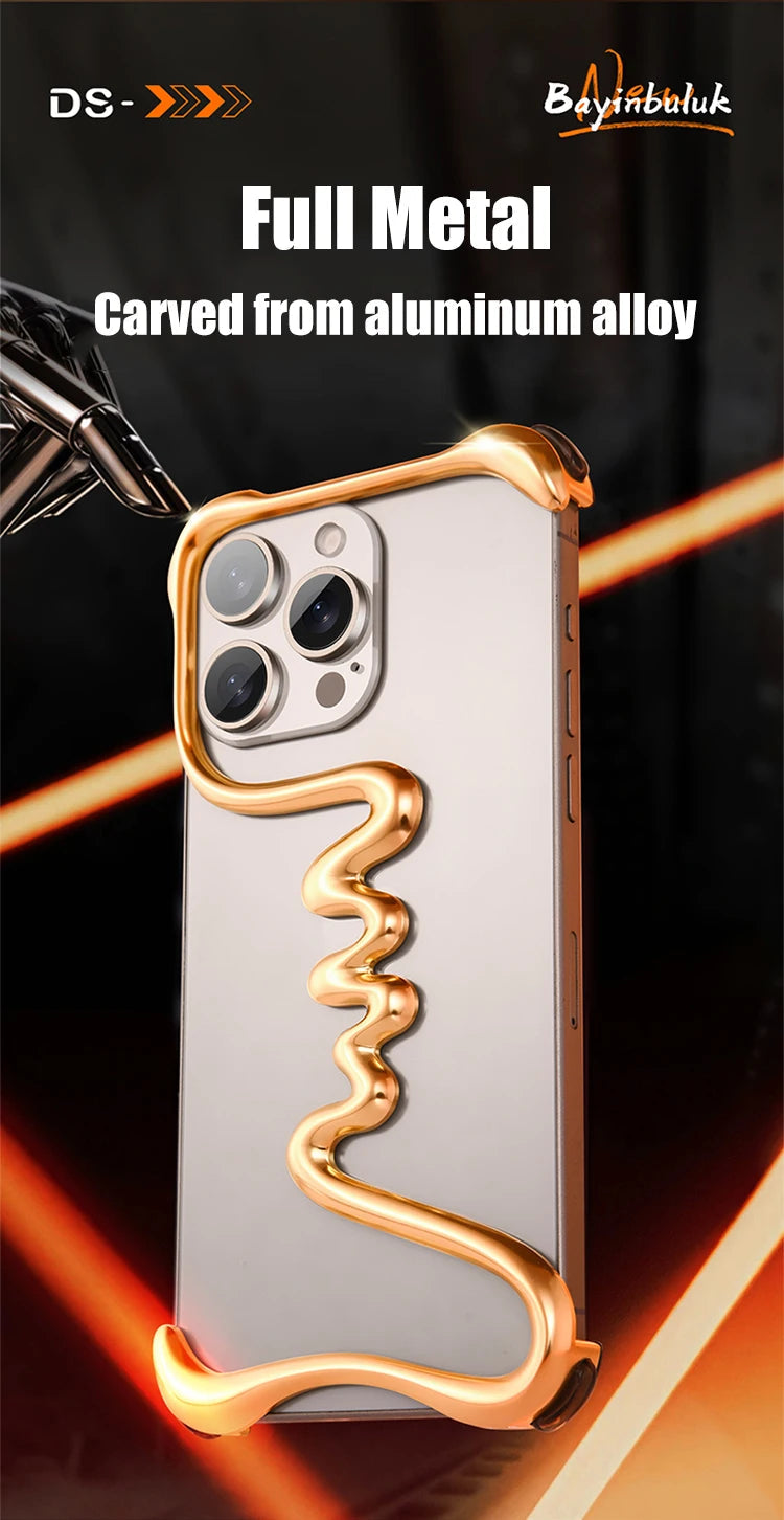 Metal 3D Track Bumper Phone Case For iPhone 16 Plus 15 14 Pro Max 15Pro Aluminum Alloy Frameless Shell Air Bag Shockproof Cover Caseverse