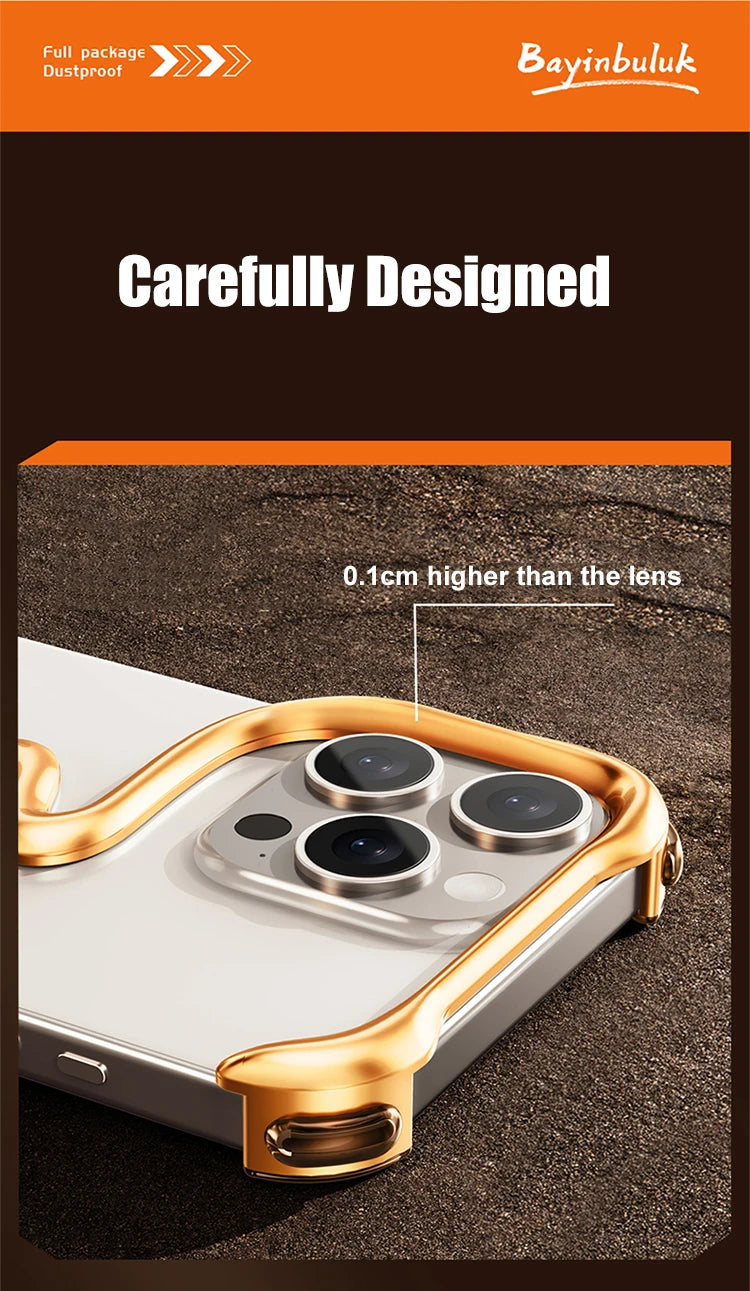 Metal 3D Track Bumper Phone Case For iPhone 16 Plus 15 14 Pro Max 15Pro Aluminum Alloy Frameless Shell Air Bag Shockproof Cover Caseverse