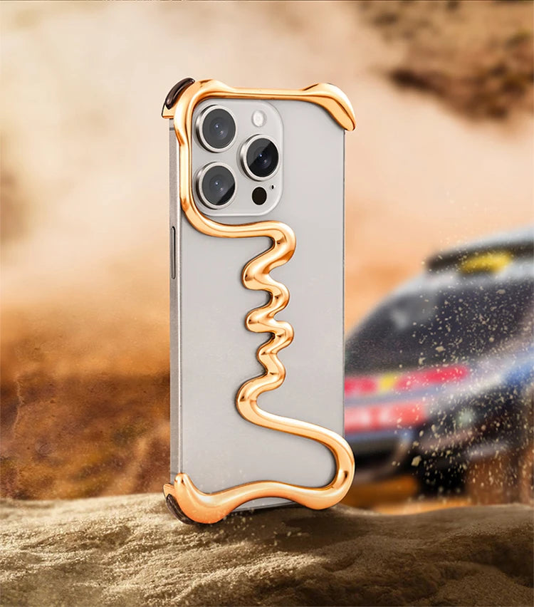 Metal 3D Track Bumper Phone Case For iPhone 16 Plus 15 14 Pro Max 15Pro Aluminum Alloy Frameless Shell Air Bag Shockproof Cover Caseverse