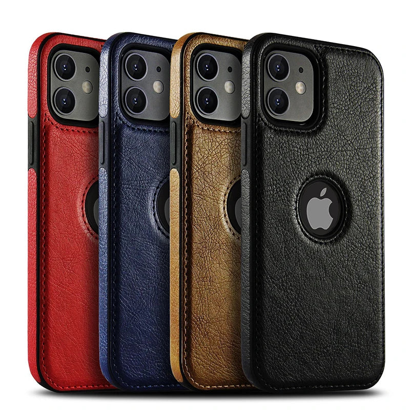 Cell Phone Case High Quality PU Leather Mobile Phones Cases for iPhone 11 12 13 14 15 Pro Max X XR Black Luxury Business Cover Caseverse