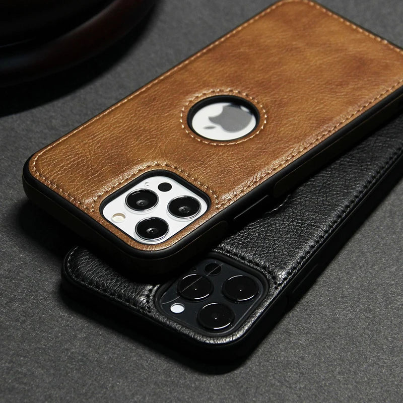 Cell Phone Case High Quality PU Leather Mobile Phones Cases for iPhone 11 12 13 14 15 Pro Max X XR Black Luxury Business Cover Caseverse
