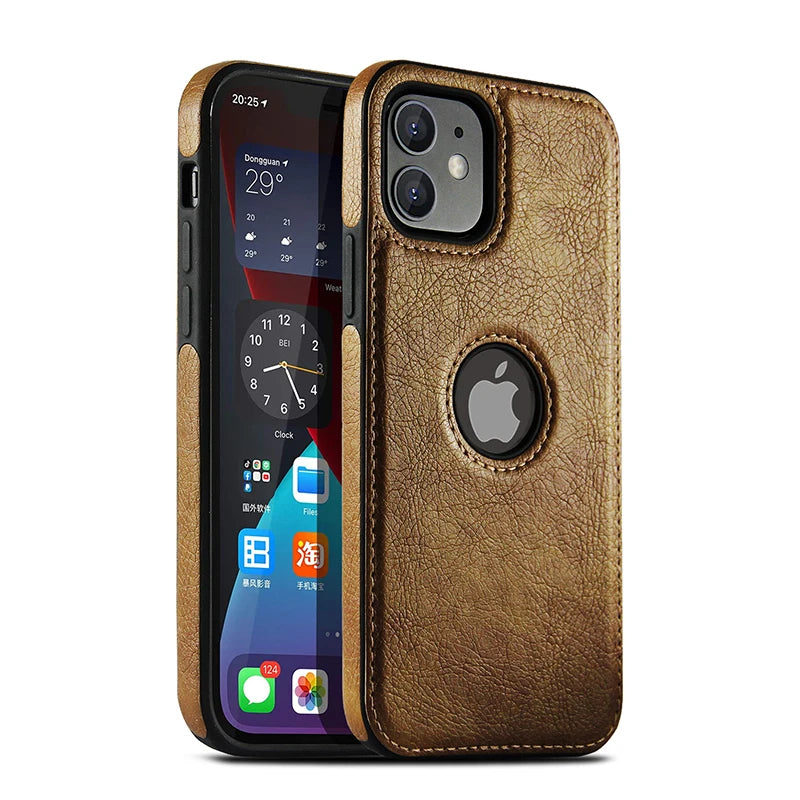Cell Phone Case High Quality PU Leather Mobile Phones Cases for iPhone 11 12 13 14 15 Pro Max X XR Black Luxury Business Cover Caseverse