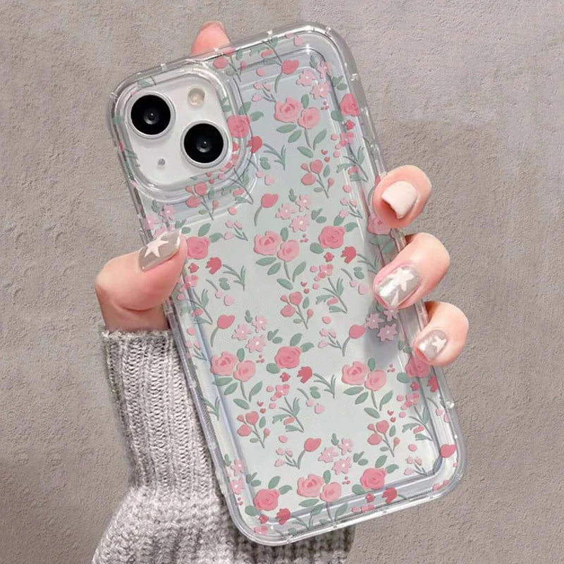 Metal Tulip Pattern Airbag Protective Phone Case For iPhone 14 13 11 15 16 Pro Max 16E 12 Mini XS XR X 8 7 Plus SE 2 Plus Cover Caseverse
