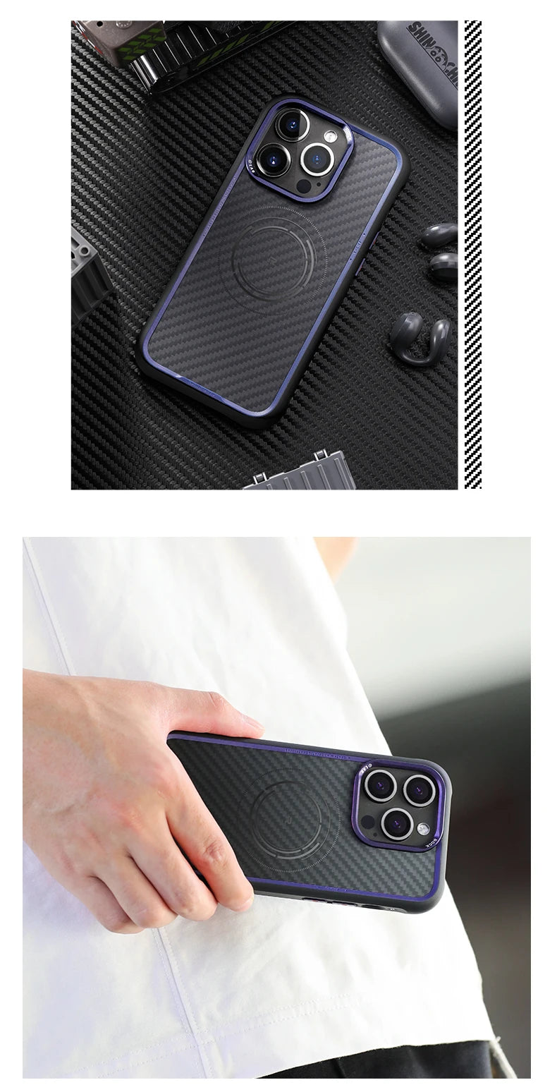 ROCK Kevlar Magnetic Case for iPhone 15 Pro Max Metal Lens Military Grade Shockproof Cover for iPhone 15 Compatible with MagSafe - Caseverse