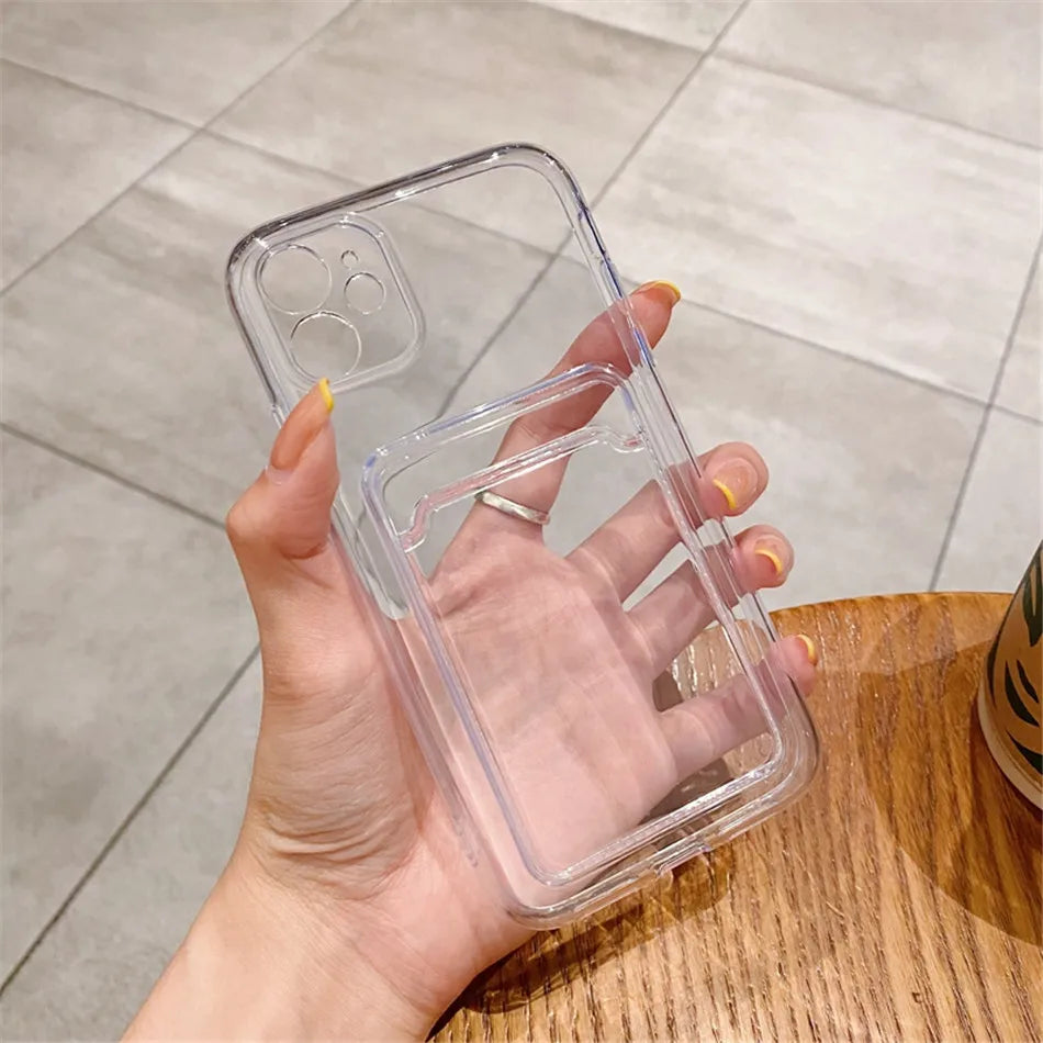 Clear Phone Case For iPhone 11 12 13 14 Pro Case for iphone X XS Max XR 7 8 Plus SE Cases Cover Soft Silicone Wallet Card Holder - Caseverse